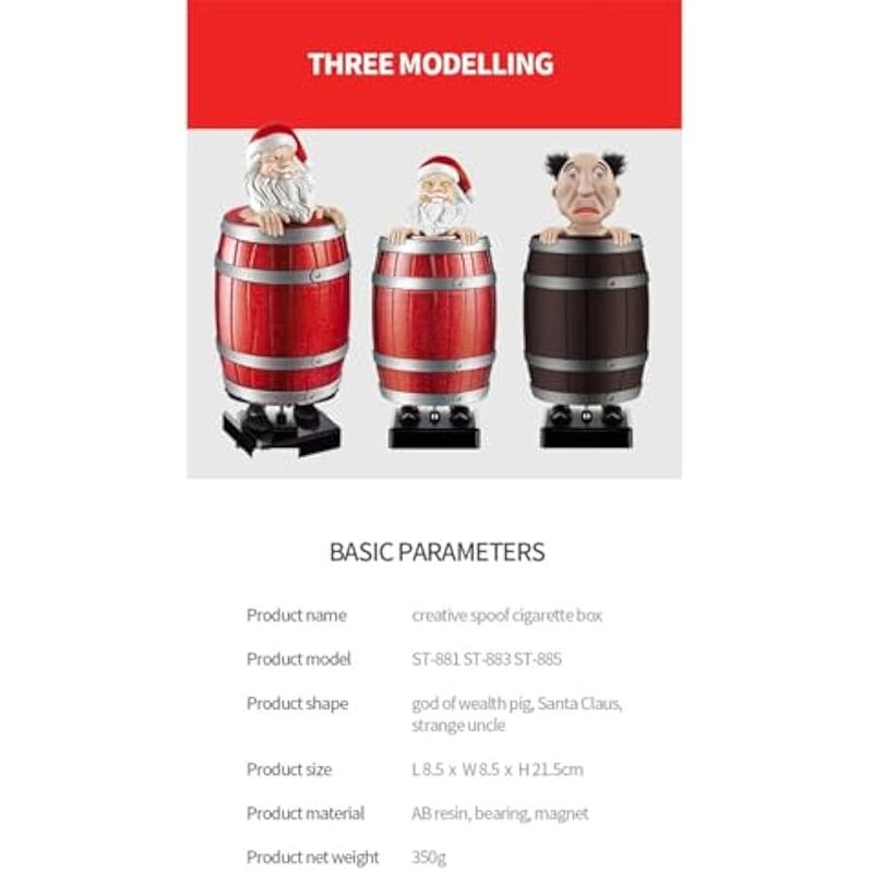 Santa Cigarette Dispense, Funny Cigarette Dispenser Prank Automatic Bounce Cigarette Holder Santa Weird Old Man Wooden Barrel  Cigarette Case for  Party Home Decor Gift (B) - Image 5
